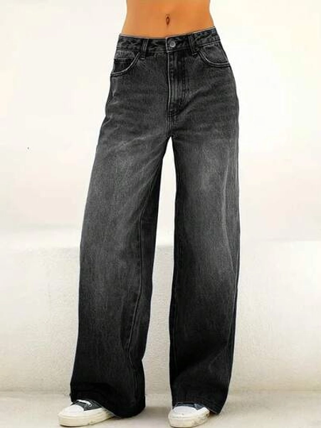 Teen Girls' Fashionable Solid Color Loose Straight Casual Pants