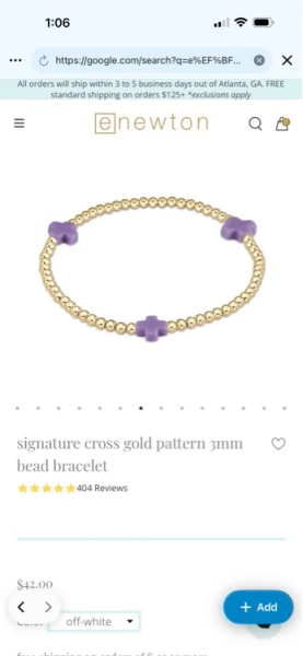 signature cross gold pattern 3mm bead bracelet