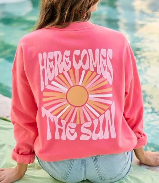 Here Comes The Sun Light Red Graphic Sweatshirt