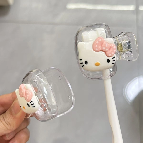 [Hello Kitty Toothbrush Holder] 2pcs Sanrio Hello Kitty Toothbrush Holder - Cute Travel Case, Protect and Beautify Your Toothbrushes, Essential for Home & Travel, DIY Cat Design Toothbrush Box