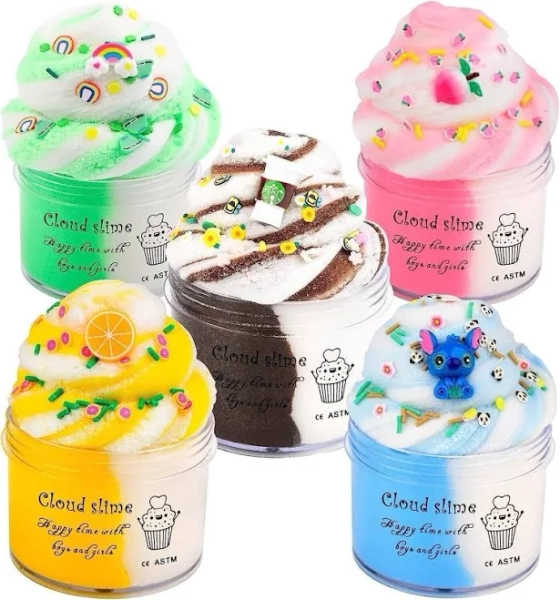 Cloud Slime Kit 5 Pack, with Peachybbies Rainbow Lemon Coffee Slime Charms, DIY, Made in USA | United States