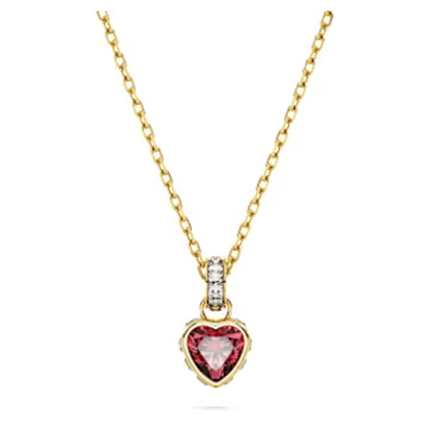 Chroma pendant, Heart, Red, 18K gold finish
