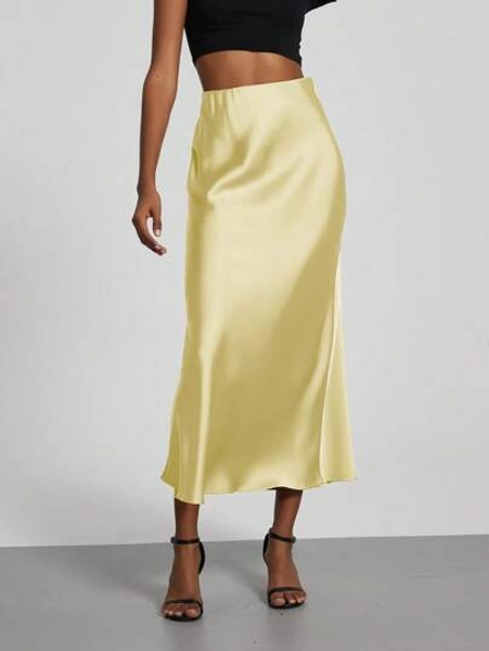 Se-Hore Fashion Women's Elastic Satin Finish Maxi Skirt, Suitable For All Seasons