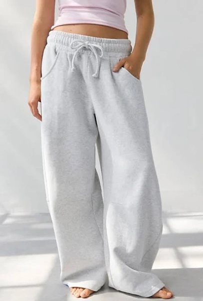 Out From Under Essential Barrel Leg Full Length Sweatpants in Grey Cotton, Women's L at Urban Outfitters