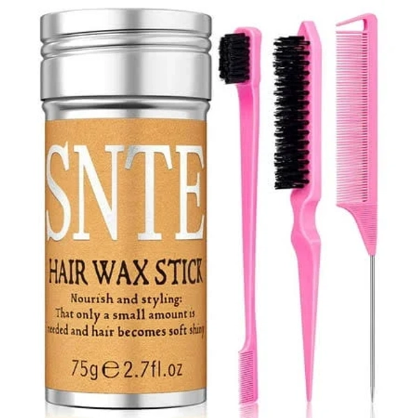 Hair Wax Stick Set 4Pcs - Slick Back Brush, Flyaway & Frizz Tamer, Rat Tail Combs for Parting, Size: 2.7 oz, Pink