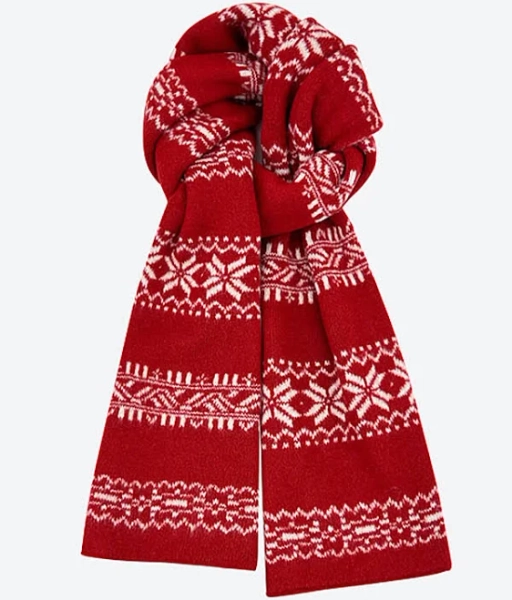 Women's Christmas Snowflake Knit Scarf – Acrylic Material, Festive Red & White Pattern, Perfect for Winter Holidays and Christmas Celebrations