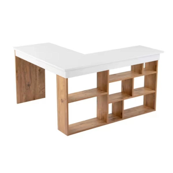 Bureau d'angle avec rangements décor blanc et pin atlantique L130 cm