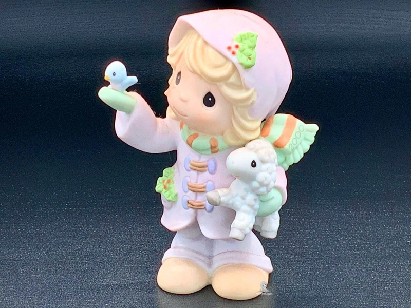 Vintage Precious Moments Figurine Girl with Lamb &amp; Bird Christmas Collectible
