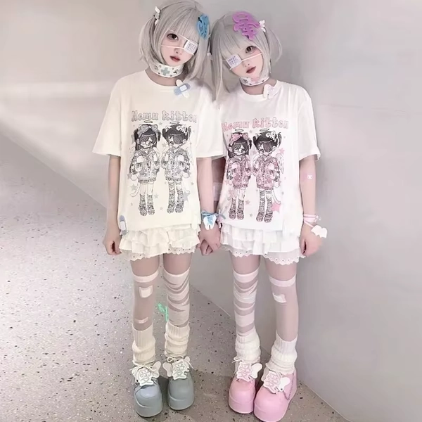 Women clothing T Shirt Japanese Cute Subculture Short Sleeve Y2k Anime Print Tops Summer 2025 Casual Harajuku White Cosplay Tees - AliExpress 200000345