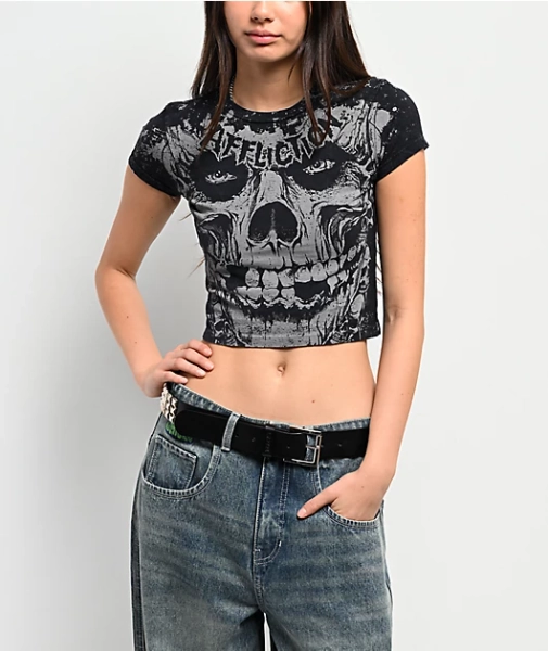 Affliction x Misfits Skully Black Crop T-Shirt
