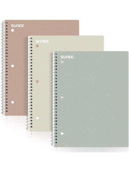 SUNEE Spiral Notebooks, 3 Pack, 1-Subject, College Ruled Paper, 8" X 10-1/2", 70 Sheets Per Notebook, Assorted Pastel Colors Spiral Notebooks For School