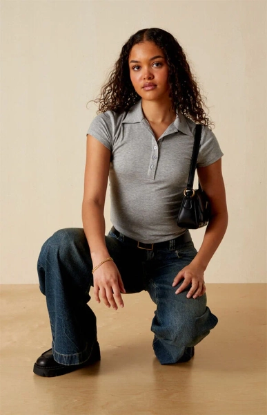Margot Button Front Fitted Polo Shirt