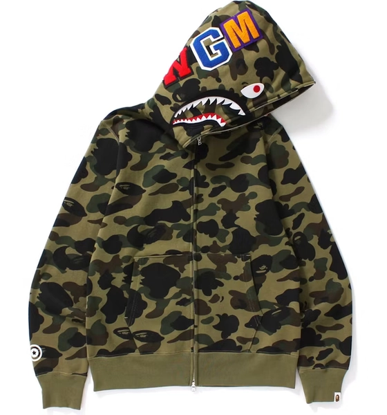 BAPE 1st Camo Shark Full Zip Hoodie Green