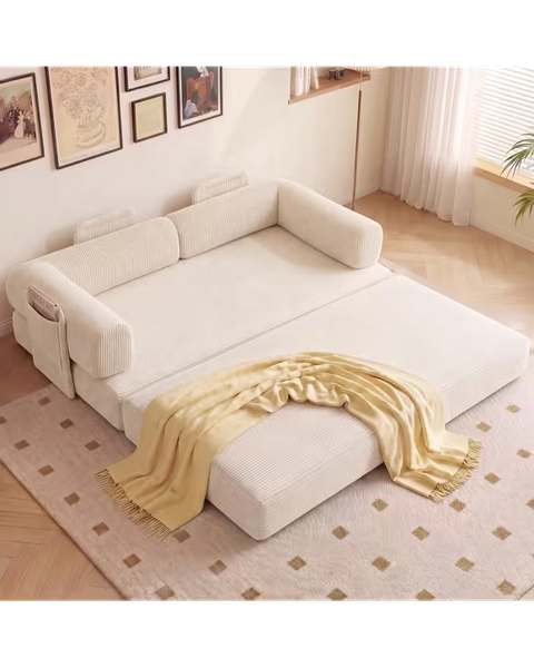 Advwin Folding Sofa Bed 5 in 1 Convertible Floor Loveseat Couch with L Shaped Armrests and Pockets - Beige