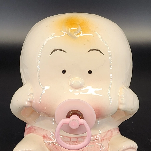 Luv Imports Ceramic Baby Girl Planter with Pink Bow &amp; Pacifier Kitsch Nursery