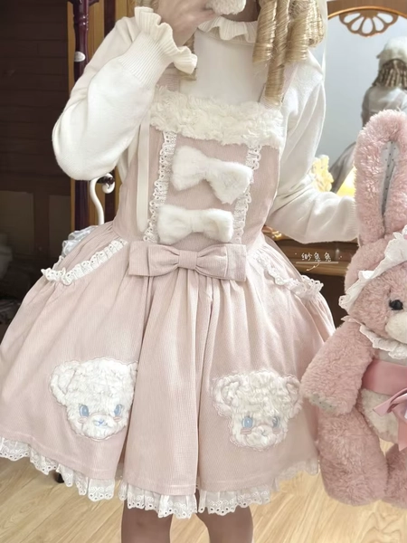 Autumn Winter Kawaiii Design Strap Dress Female Cutr Bear Applique Embroidery Sweet Girl Sundress Japanese Lolita Outfits 2026 - AliExpress 200000345