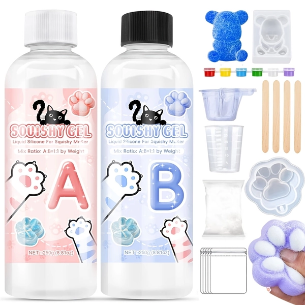 Make Your Own Squishies Kit with Mold & Flocking Powder - DIY Squishy Sensory Craft for Relax, Birthday Flocking Supplies, Squishy for & (Taba Squishy Kit)