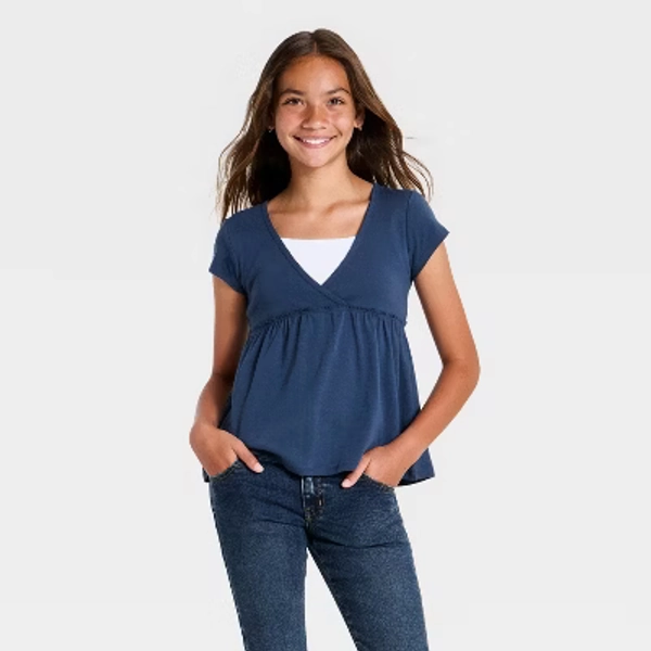 Girls' Layered Knit Short Sleeve Babydoll Top - art class™