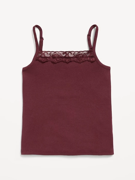 Fitted Ribbed Lace-Trim Cami for Girls