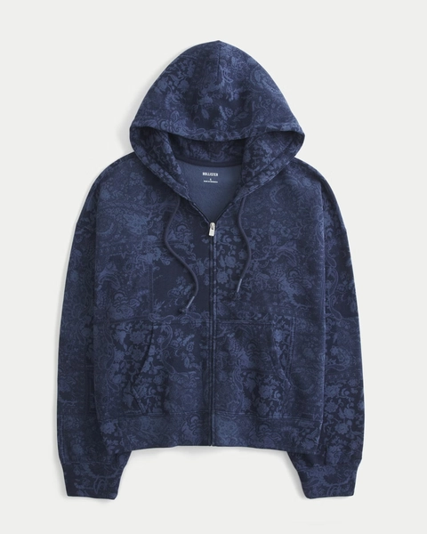 Hollister Feel Good Easy Pattern Zip-Up Hoodie