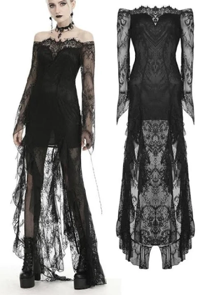 Dark in Love Gothic Lace Frill Swallow Tail Mermaid Dress