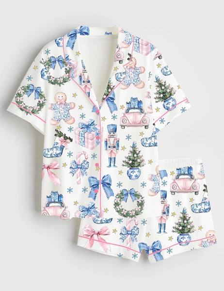 Women's Coquette Chinoiserie Christmas Satin Pajama Set