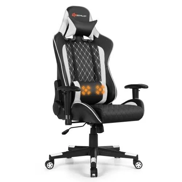 costway Massage Gaming Chair with Lumbar Support and