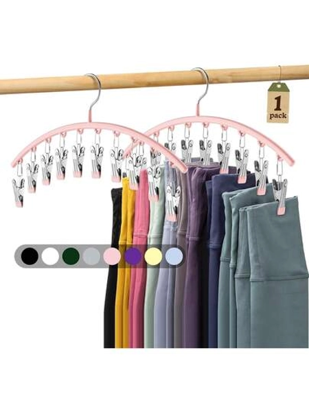 Legging Organizer For Closet, Metal Yoga Pants Hanger W/Rubber Coated 1 Pack W/10 Clips Hold 10 Leggings, Hangers Space Saving Hanging Hangers For Closet Organizers And Storage-Pink