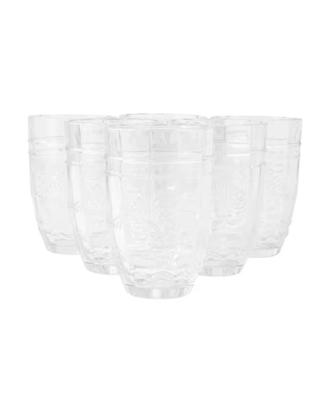 6 Clear Ornate Highball Glasses