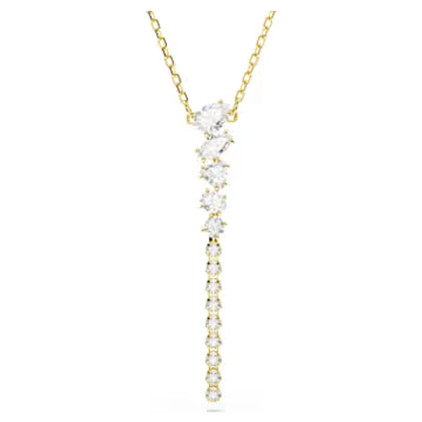 Mesmera Y necklace, Mixed cuts, White, 18K gold finish