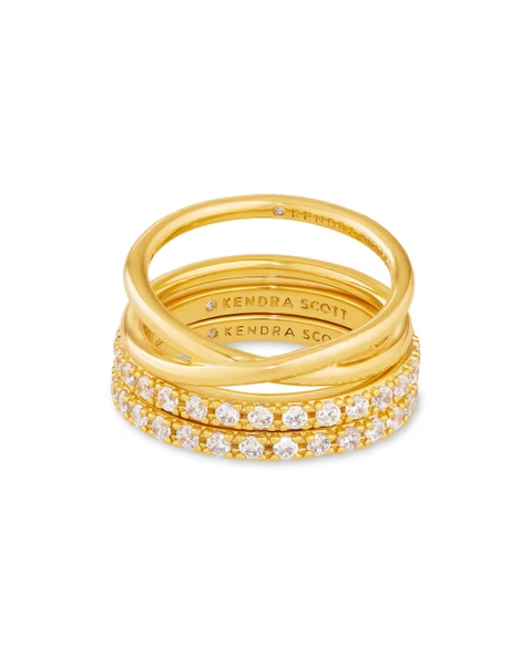 Livy Gold Rings Set of 3 in White Crystal