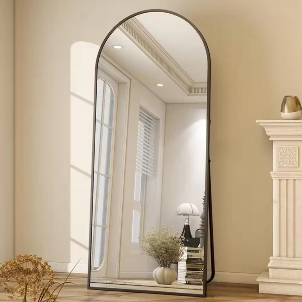 XRAMFY 30 in. W x 71 in. H Arched Classic Black Aluminum Alloy Framed Oversized Full Length Mirror Floor Mirror