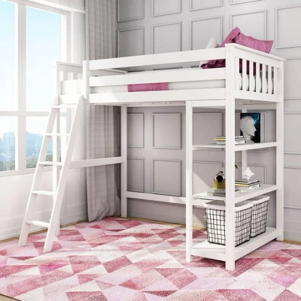 max & lily Max and Lily Full-Size High Loft Bed with Bookcase