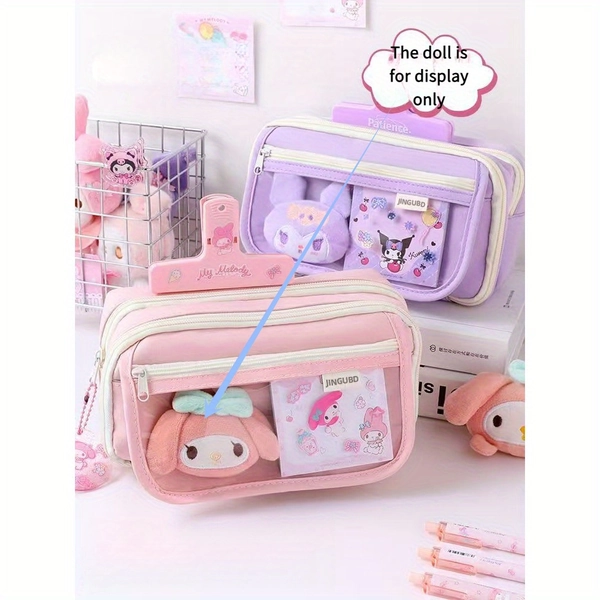 Sanrio for my melody Large Capacity Transparent Pencil Case - Pink Multifunctional Stationery Box with Cute Character Design, Includes Free Kawaii Stickers, Pencil Pouch, Pencil Case Pouch, School Supplies, Pencil Case Pouches