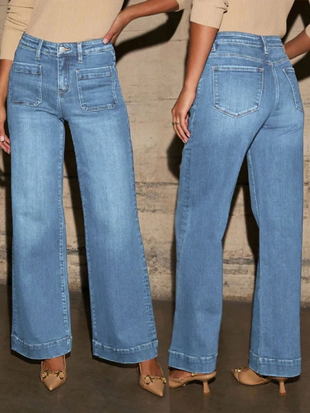 Vintage Distressed Color, Loose Flared Leg Cut, Comfortable Denim Fabric, Practical Multi-Pocket Design, Excellent Sewing Craftsmanship, Easily Adjusts Leg Shape, Elongating And Slimming, Suitable For Work Commute, Casual Daily Wear, Creates A Fashionable Look With Retro Elegance And Casual Comfort. Y1136