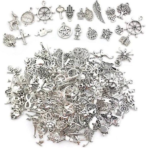 200pcs Antique Silver Tone Charms