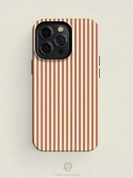 Vintage Brown And White Stripes Two-In-One Matte Texture Phone Case Suitable For Compatible With Iphone17 16, 15, 14, 13, 12, 11, PRO MAX,PLUS,As Well As , Galaxy S21/22/23/24/25 Ultra/FE+,NOTE20 Ultra,A71/56/55/54/53/52/36/34/26/25/23/16/15/14/13/06