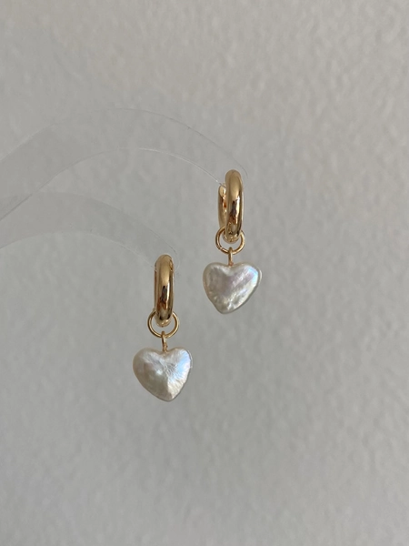Dainty pearl Heart earrings on 14k gold studs-Pearl Heart Minimalism dangle earrings-Heart Jewelry Set-Heart necklace Bridesmaid Gift