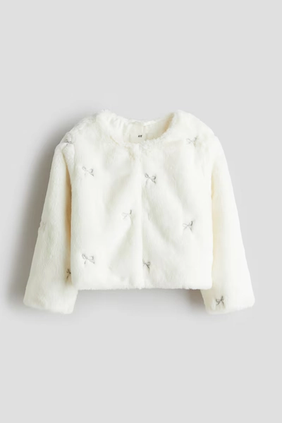Fluffy Jacket - White/bows