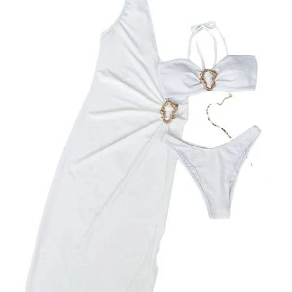 NOBRAND Three-piece Swimsuit 2025 New European and American Bikini Sexy Solid Color Cross-Border Two-Piece Strapless with Single Shoulder Cover-Up,