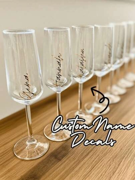 Customized Wedding Champagne Glass Vinyl Name Stickers, Personalized Calligraphy Stickers, Personalized Wedding Decorations, Bridesmaid Invitation Vinyl Stickers, Gift Box Name Stickers, Name Stickers, Text Stickers, Phrase Stickers, Champagne Glass Customized Name Stickers, Gift Box Stickers, Vinyl Name Stickers, Bridal Shower Stickers, Holiday Calendar,Party Top, Customized Gift Box