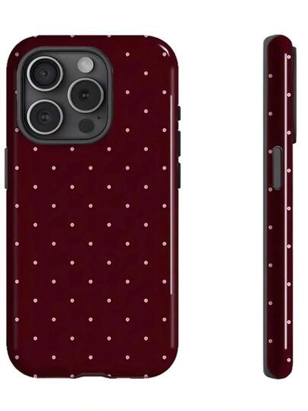 Burgundy Background With Pink Dots Two-In-One Matte Texture Phone Case Suitable For Compatible With Iphone17,17Air,16, 15, 14, 13, 12, 11, PRO MAX,PLUS,X,XS,XSMAX,As Well As , Galaxy S21/22/23/24/25 Ultra/FE+,NOTE20 Ultra,A71/56/55/54/53/52/36/35/34/26/25/23/16/15/14/13/06