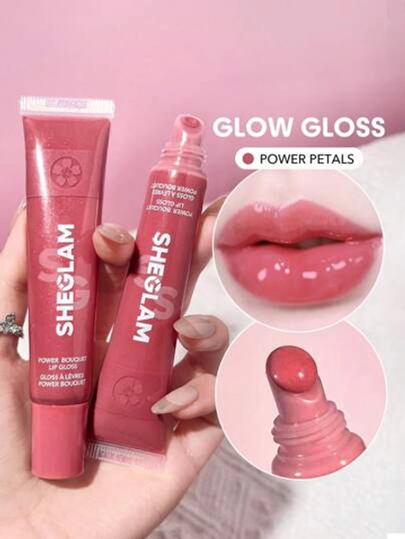 SHEGLAM Power Bouquet Lip Gloss-Power Petals Shiny Tinted Moisturing Lip Gloss Olio Per Labbra Rimpolpante Non Appiccicoso Estratto Di Fiori Di Ciliegio Riparatore Cura Delle Labbra Natale Inverno Rosa Lip Gloss Marchio Bellezza Trucco Cosmetico Per Donne Ragazze Perfetto Per Autunno Inverno Ideale Per Y2K Elegante Moda Adatto Per Compleanno Natale Presente Festa Pronto Migliore Colore
