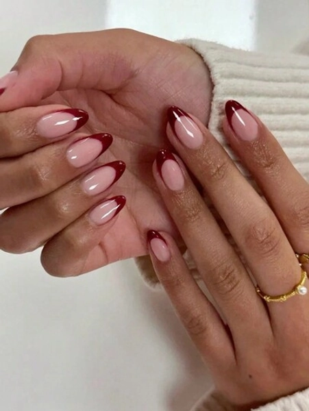 30pcs/Set Short Almond Red French Fashion Design Full Coverage Fake Nail Art Patch Pressed On Nail Art Supplies Suitable For Office Ladies, Party And Daily Wear Full Coverage Fake Nail Art Patch + 1 Jelly Gel + 1 Nail File Decorate Your Nails Enhance Your Fashionable Taste Nails Valentine Day