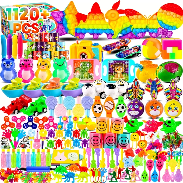 1120pcs Party Favors for Kids Goodie Bags Stuffers, Prize Box Toys for Kids Classroom Bulk, Pop Fidget Toys Bulk Pinata Fillers, Students Rewards, Sensory Toys, Squishy, Fidget Spinner, Carnival Treasure, Birthday Gifts 940pcs