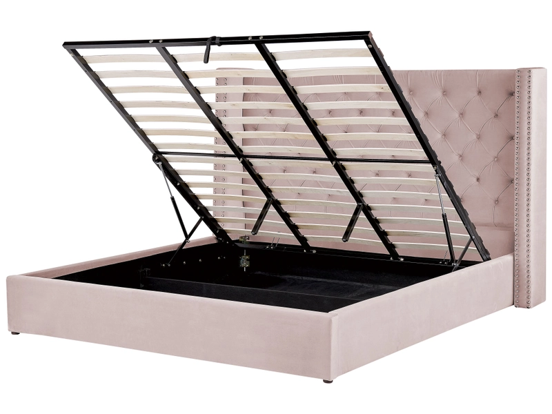 Ottoman Bed Velvet LUBBON 180 x 200 cm (EU Super King) Pastel Pink Pink