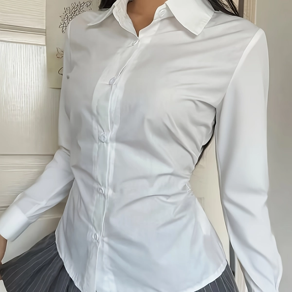 Casual overhemd met lange mouwen voor dames - effen kleur