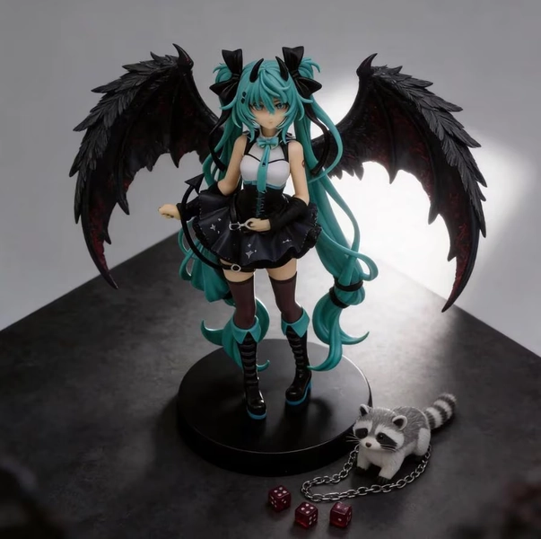 Dark Angel Hatsune Miku Figurine | Little Devil Vocaloid Statue | Gothic Anime Model
