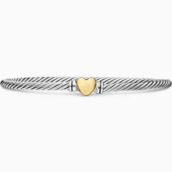 David Yurman Cable Heart Bracelet in Sterling Silver and 18K Yellow Gold