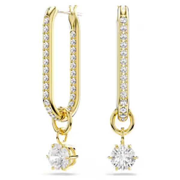 Constella drop earrings, Round cut, White, 18K gold finish